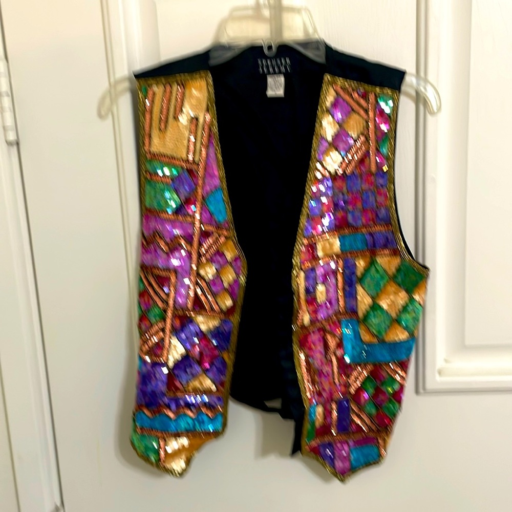 Mardi Gras Sequins Vest Vibrant colors sz S